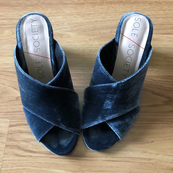 Sole Society Shoes - Velvet blue sandal heal